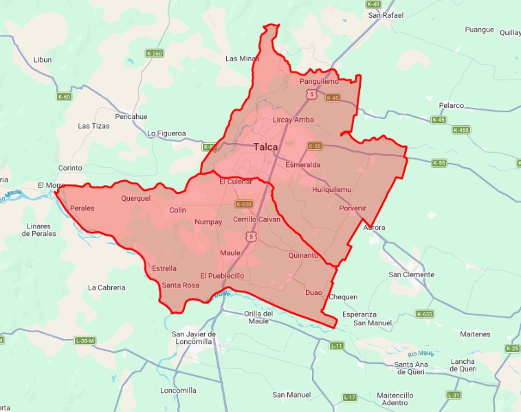 Mapa zona PDA Talca Maule